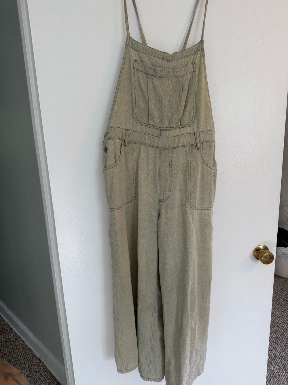 Women's Wide-Leg Overalls in Light Olive
